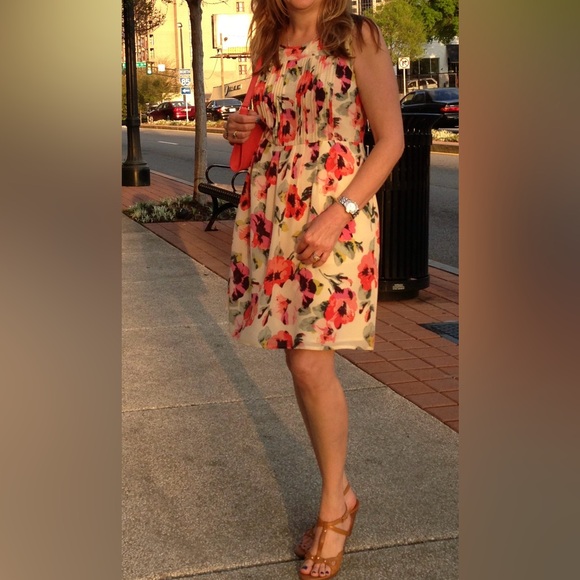 Madewell 100% Silk Tea Rose Floral Sleeveless Dress Size 2 Lined Pleated - Picture 15 of 16